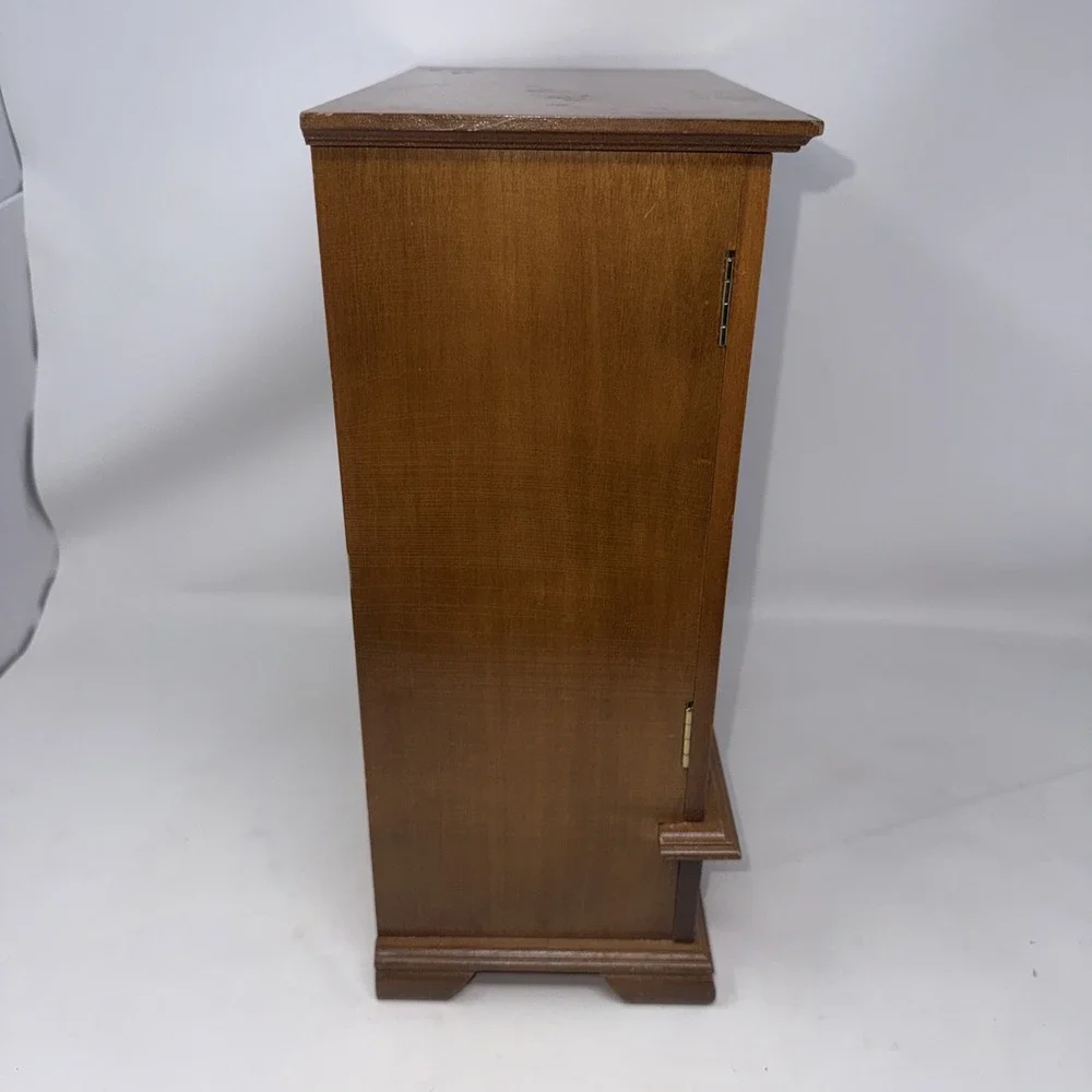 Vintage Wood 2 Door Jewelry Box Armoire Style Cabinet w Mirror Drawer Scuffs